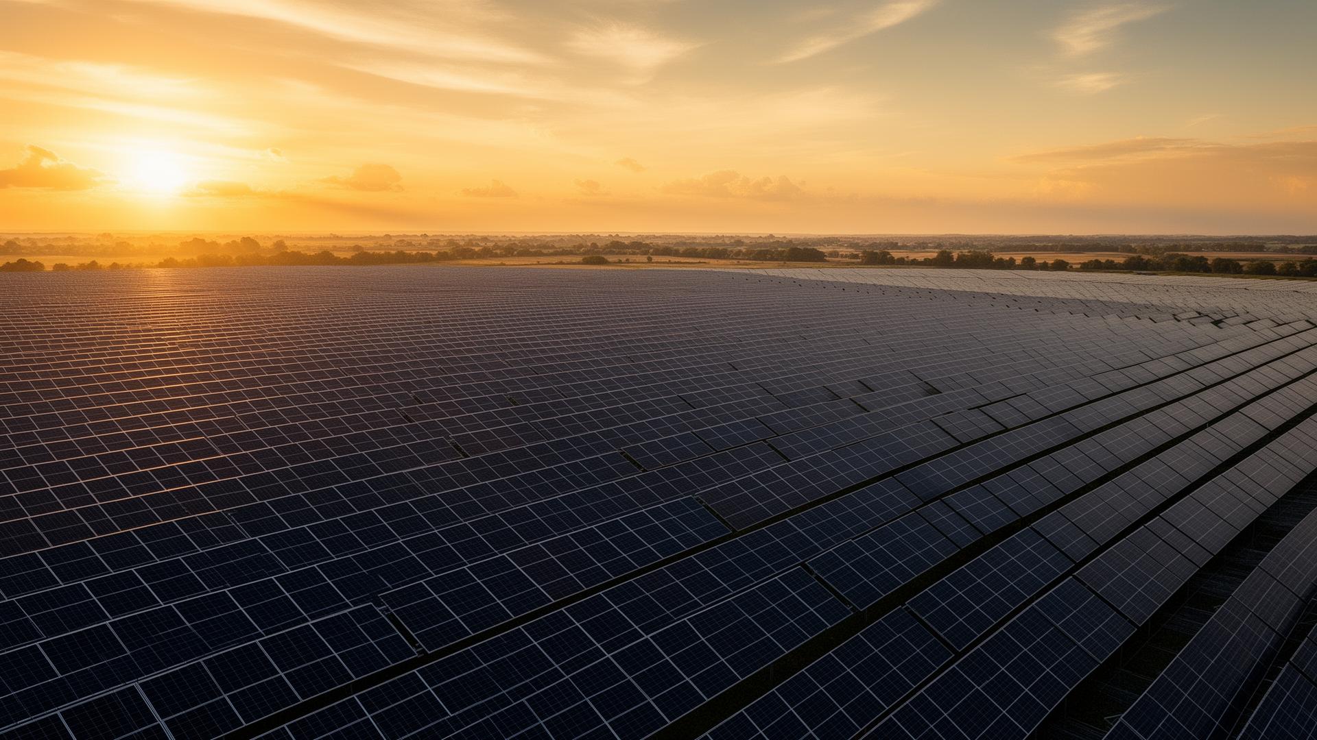 Solar farm at sunset
